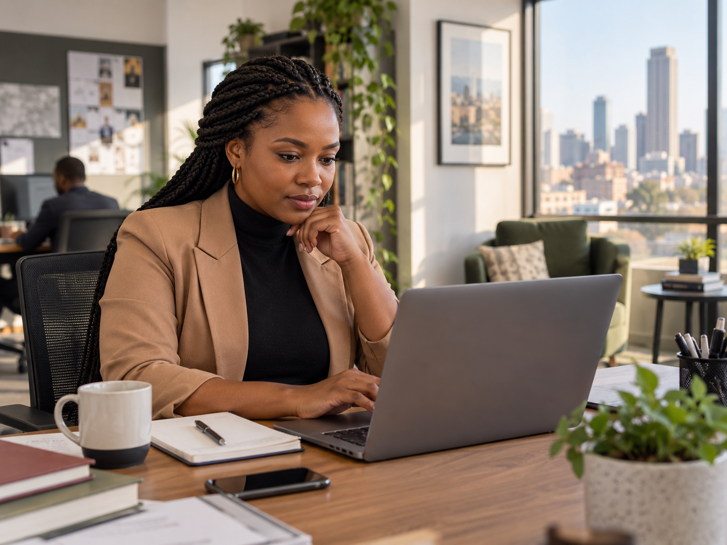 South African recruiter reviewing a candidate shortlist on a laptop
